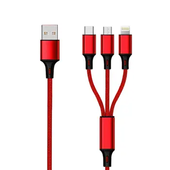 Kabllo USB 2GO 797150, USB A në USB C microUSB Lightning, 1.5 m, i kuq