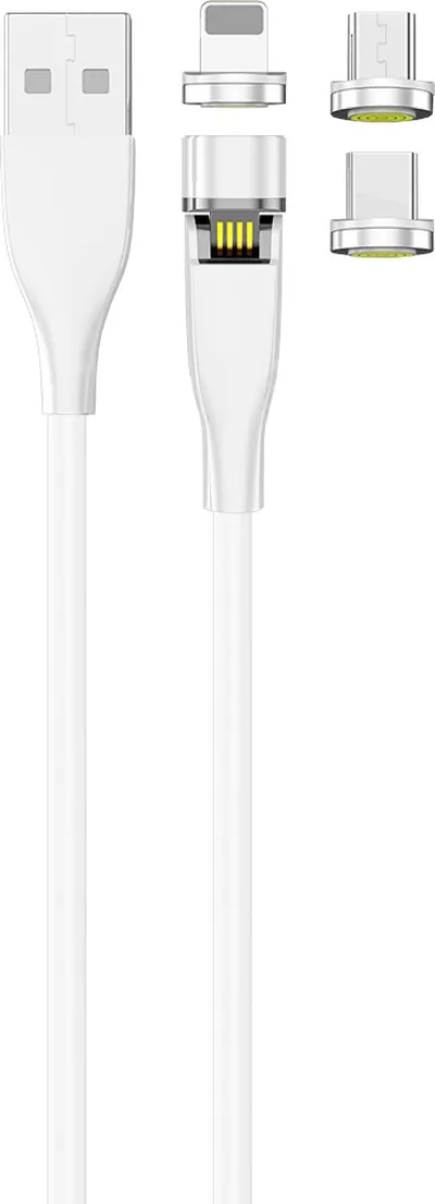 Kabllo USB 2GO 797317, USB A në USB C micro USB Lightning, 1m, e bardhë - 1