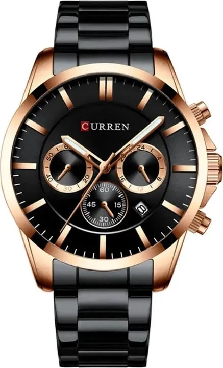 Orë dore për meshkuj Curren 8358, e zezë/ rose gold - 1