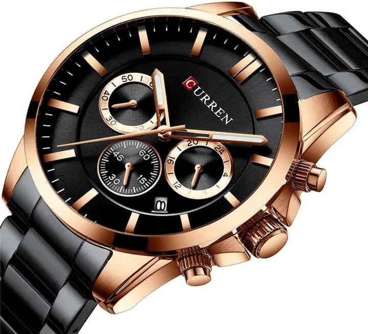 Orë dore për meshkuj Curren 8358, e zezë/ rose gold - 3