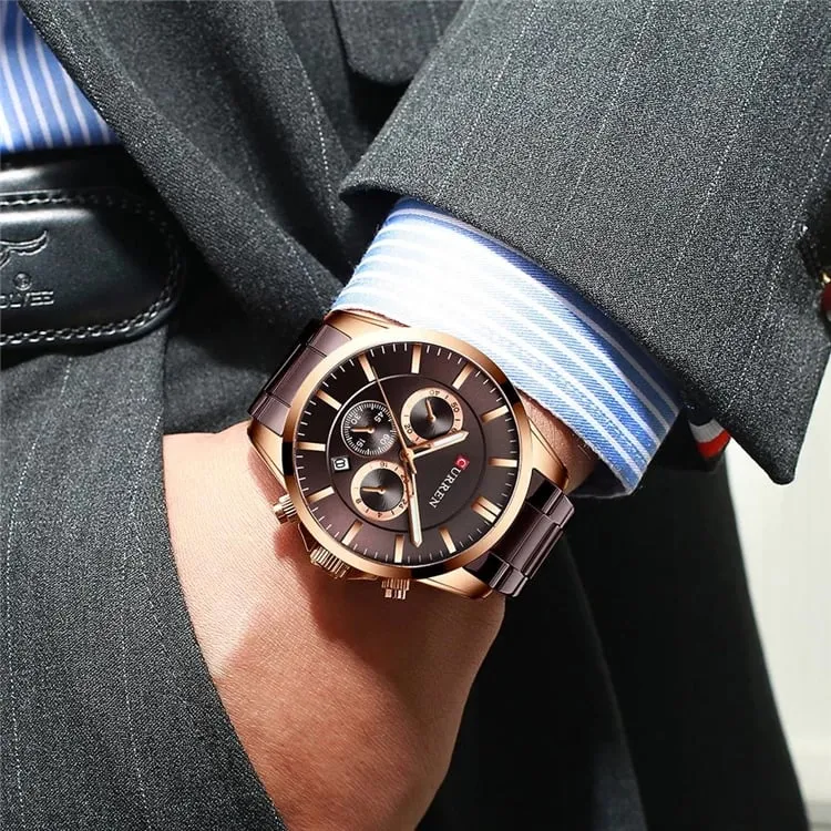 Orë dore për meshkuj Curren 8358, e zezë/ rose gold - 4