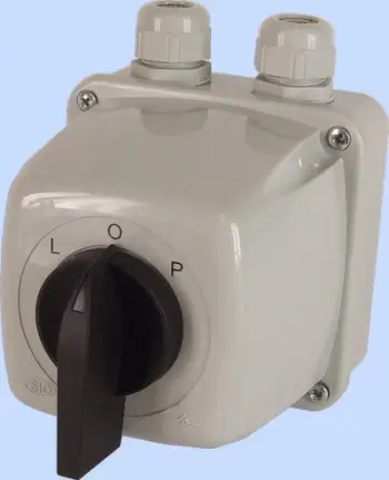 Ndërprerës rotativ Elektromet ŁUK 25-43, 3P, 25 A, L-0-P, IP44, me dorezë rrotulluese, i zi / hirtë