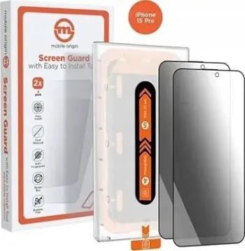 Mbrojtës ekrani privatësie Mobile Origin për iPhone 15 Pro, xham i temperuar, 2 copë, transparent