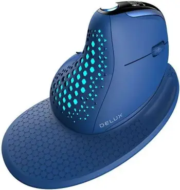Maus vertikal Delux M618XSD, wireless BT+2.4G, OLED, RGB, USB-C, Blu