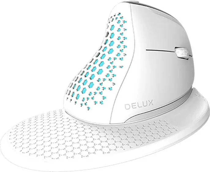 Maus vertikal Delux M618XSD, RGB, wireless, OLED, 4000 DPI, i bardhë - 1