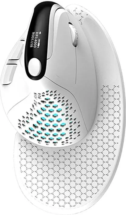 Maus vertikal Delux M618XSD, RGB, wireless, OLED, 4000 DPI, i bardhë - 2