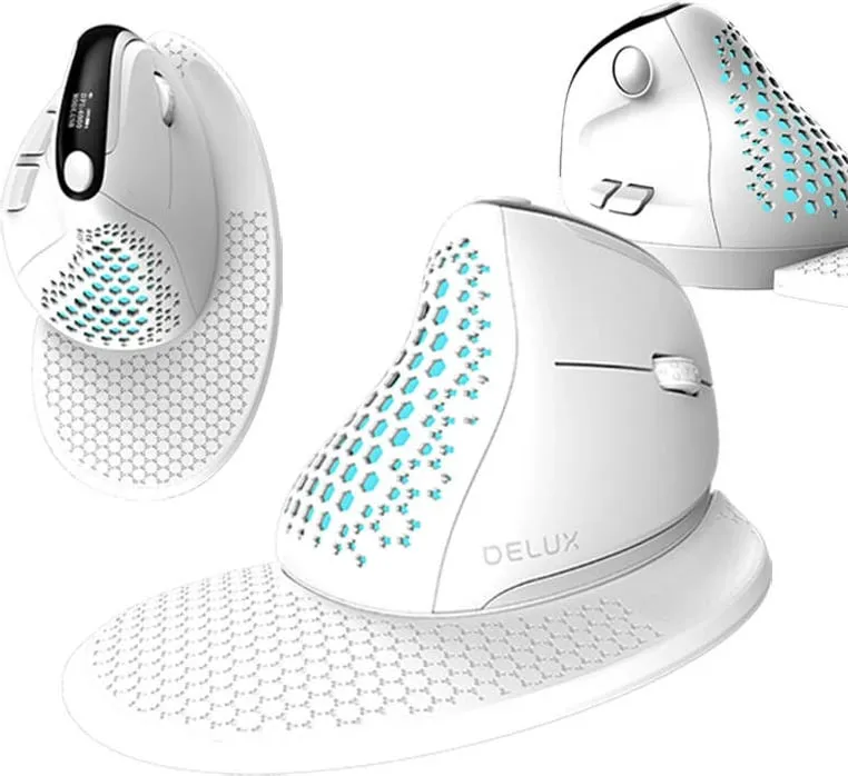 Maus vertikal Delux M618XSD, RGB, wireless, OLED, 4000 DPI, i bardhë - 4