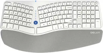 Tastierë ergonomike pa tela Delux GM901D, 107 taste, Bluetooth/2.4G, e bardhë