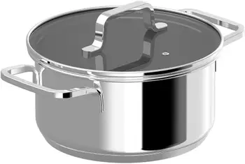 Tenxhere e thellë BergHOFF DiNA, çelik inox, kapak xhami, shumëngjyrëshe