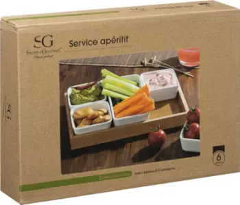 Set servirjeje Secret de Gourmet Snack Set On A Base, 5 tasa, porcelan, i bardhë