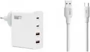 Karikues SOMOSTEL 130W GaN, 2x USB, kabllo USB Tip-C, bardhë