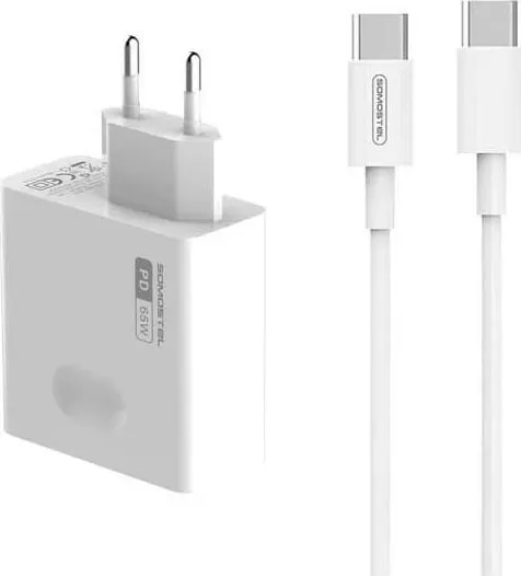 Karikues SOMOSTEL 65W GAN + kabllo Typ-C në Typ-C bardhë - 1