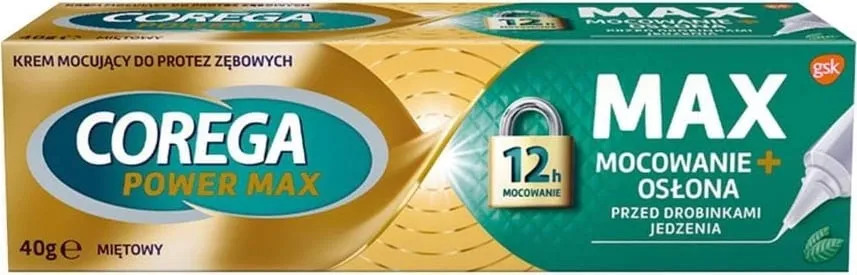 Krem ngjitës për proteza Corega Power Max Adhesive + Cover mente 40g - 1