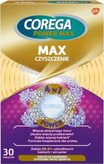 Tableta pastruese për proteza dentare Corega Max Cleaning Tablets 30 copë