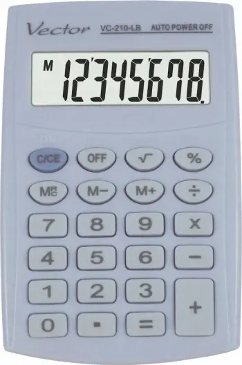 Kalkulator xhepi Vector KAV VC-210 LB, 8 shifra, 64 x 98 mm, blu e çelët