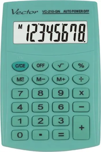 Kalkulator xhepi Vector Smart 3724 KAV VC-210, ekran 8 shifra, me kuti mbrojtëse, jeshil