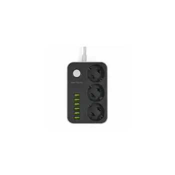 Kabëll Vazhduese Serioux 3Priza 1.6M 100-240V, 50-60Hz 2500W 6 Usb Srx Ps36B, Zezë