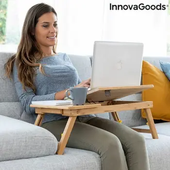 Tavolinë palosëse bambu InnovaGoods Lapwood, lartësi e rregullueshme, portative, ngjyrë natyrale