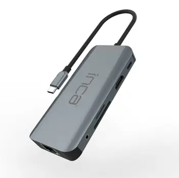 Adapter USB C Inca ITPC 10TX, 9 në 1, 1Gbps, gri