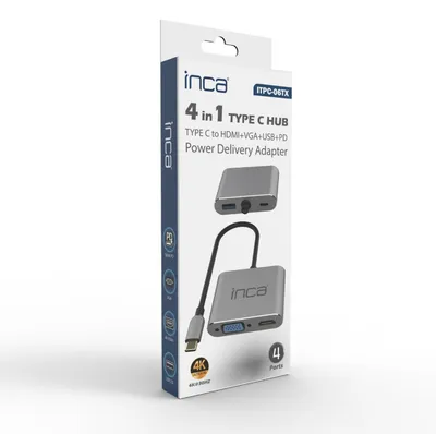 Adapter USB C Inca ITPC 06TX, 4 në 1, HDMI VGA USB 3.0, 4K, gri - 5