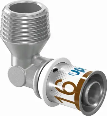 Bërryl presimi Uponor S-Press PLUS, 16 mm, filetë e jashtme 1/2", bronz