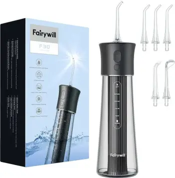 Irrigator dhëmbësh FairyWill F30, portativ, 260 ml, 5 mënyra pune, i zi, me 6 koka