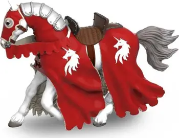 Figurë lodër Papo Red Knight’s Horse with Lance, plastike, e pikturuar me dorë, shumëngjyrëshe