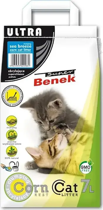 Rërë higjienike për mace Super Benek Corn Cat Marine, 7 L, aromë deti