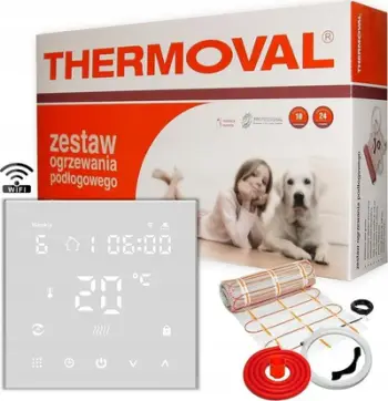 Set ngrohje nën dysheme Thermoval WT 2010 AL 1.0 m² + TVT 45, tapet ngrohës me alumin, termostat Wi‑Fi, i bardhë