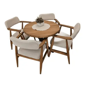 Set tavolinë dhe karrige Donito, 5 pjesë, 90cm, arrë/bezhë