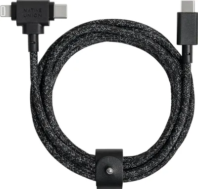 Kabllo USB Native Union Belt Cable Duo, USB C në USB C dhe Lightning, 1.8m, i zi - 1
