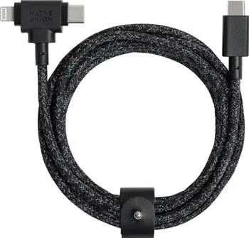 Kabllo USB Native Union Belt Cable Duo, USB C në USB C dhe Lightning, 1.8m, i zi