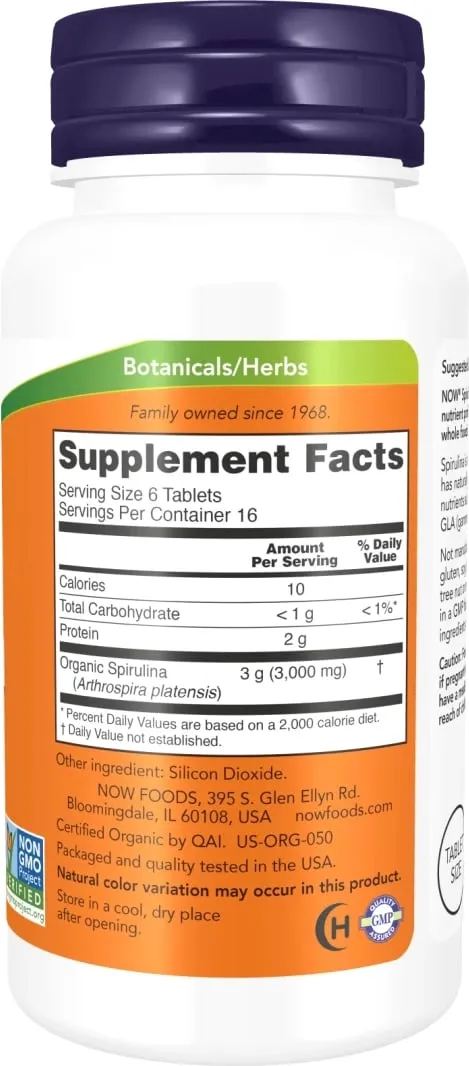 Organic Spirulina 500 mg NOW Foods, 100 tableta - 2
