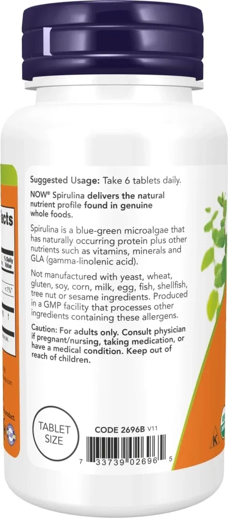 Organic Spirulina 500 mg NOW Foods, 100 tableta - 3