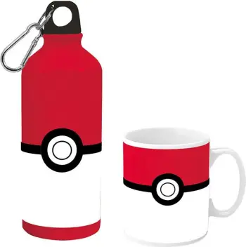 Set bidon alumini dhe filxhan qeramike KiDS Licensing Pokemon Pokeball, 500 ml, kuqe/bardhë