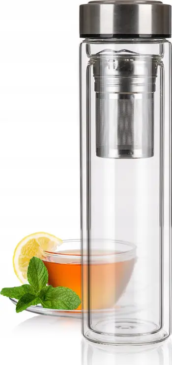 Termus për çaj Banquet DOBLO, 500ml, me sitë çeliku inox, transparent gri