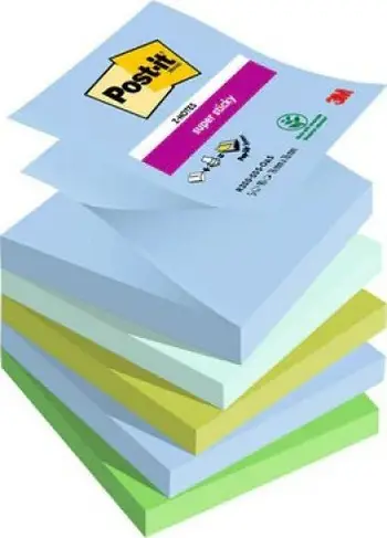 Bllok shënimesh vetëngjitës 3M Post-it Super Sticky Z-Notes R330-5SS-OAS, 76x76mm, 5x90 fletë