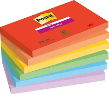 Bllok shënimesh ngjitës 3M Post-it Super Sticky Playful, 76x127mm, 6x90 fletë, shumëngjyrësh