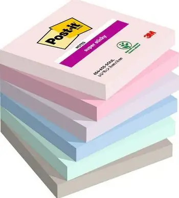 Shënime vetëngjitëse 3M Post-it Super Sticky SOULFUL, 76x76mm, 6x90 fletë, shumëngjyrëshe