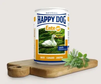 Konservë për qen Happy Dog Duck Ente Pur, mish patë, 400g