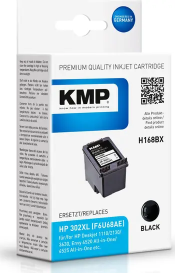 Kartushë boje KMP për HP 302XL F6U68AE, e zezë, 550 faqe