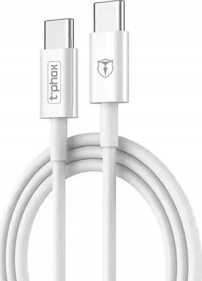 Kabllo USB T-Phox Glary Lite Series, USB-C në USB-C, 1 m, e bardhë - 1