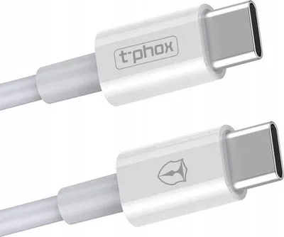 Kabllo USB T-Phox Glary Lite Series, USB-C në USB-C, 1 m, e bardhë - 2