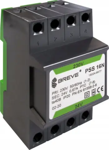 Transformator modular njëfazësh BREVE PSS 16N, 16VA, 230V në 12V, gri