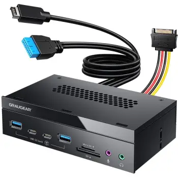 Panel i përparmë GrauGear Multi Frontblende 8-Fach me lexues kartelash, USB 3.2 Gen 1, Type-A/Type-C, i zi