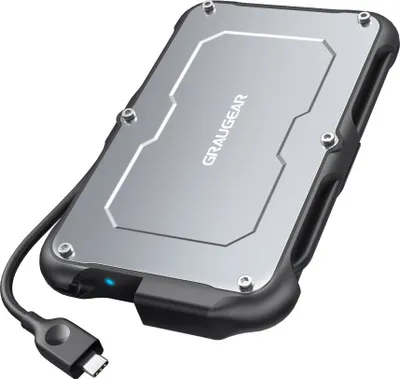 Kasë e jashtme GrauGear 2.5" USB Type-C, 6 Gbit/s, silikon/çelik, e zezë - 1