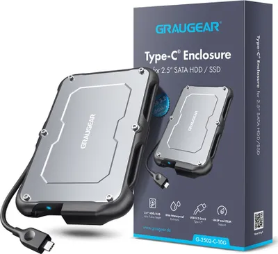 Kasë e jashtme GrauGear 2.5" USB Type-C, 6 Gbit/s, silikon/çelik, e zezë - 2