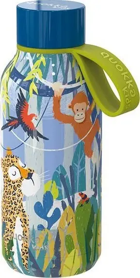 Shishe termike për fëmijë Quokka Solid Kids, çelik inox 330ml, me rrip, dizajn Jungle