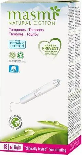 Tamponë higjienikë me aplikues Masmi, organic cotton Light, 18 copë