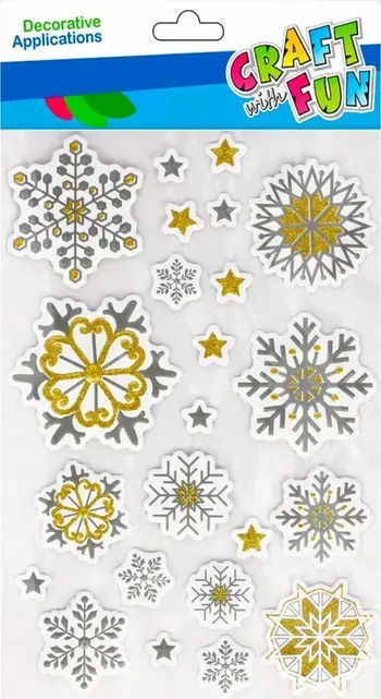 Stickerë dekorativë Craft with Fun CHRISTMAS DECORATION STARS CF GLITTER PBH, yje dhe borëreshë, shumëngjyrëshe